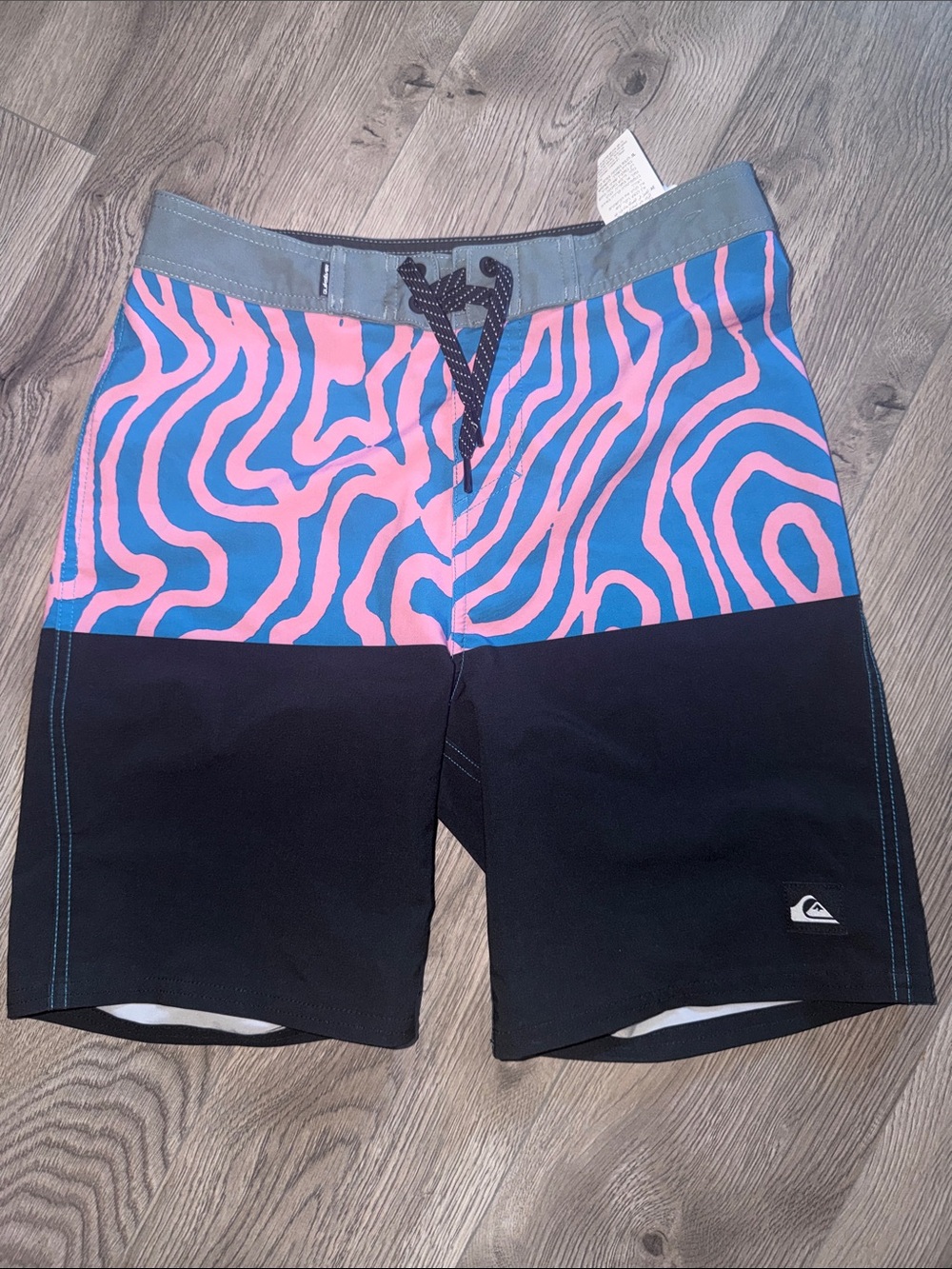 Quiksilver Men’s Blue & Pink Zebra-Print Board Shorts with Black Panels